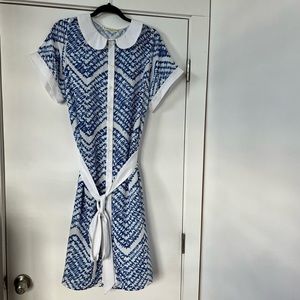 Eshakti blue and white belted shirt dress
